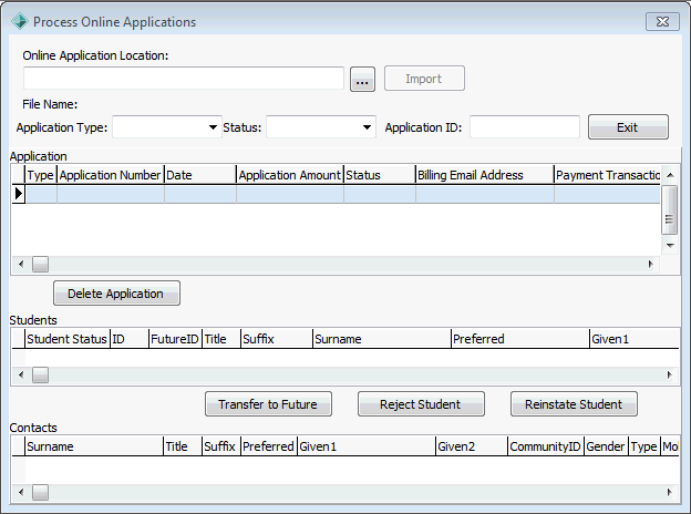 Process Online Application window