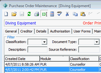 Purchase Order Maintenance - DocMan tab (cut down)