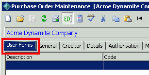 Purchase Order Maintenance - User Forms (cutdown highlighed)