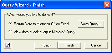 Query Wizard - Finish window