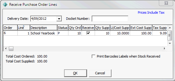 Receive Purchase Order Lines