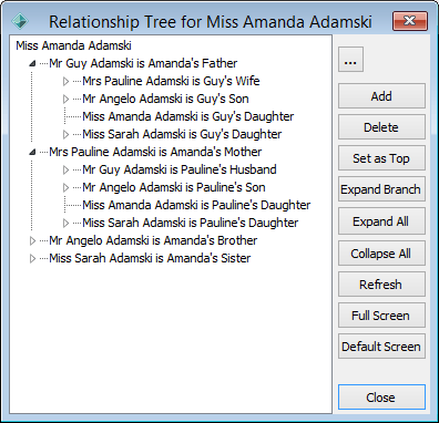 Relationship Tree window