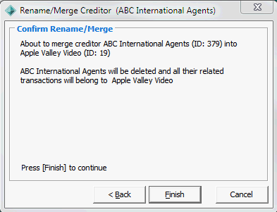 Rename Merge Creditor warning window