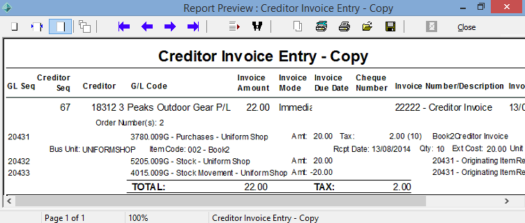 Report Preview Creditor Invoice Entry (cut down, with PO)