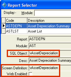 Report Selector window (cut down, v59 new fields)