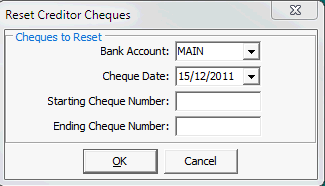 Reset Creditor Cheques