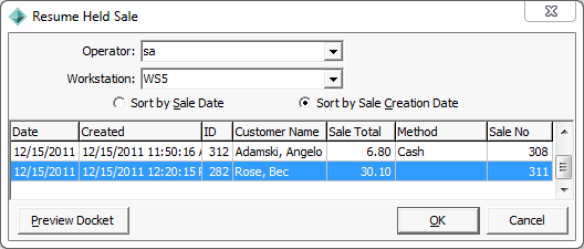 Resume Held Sale window