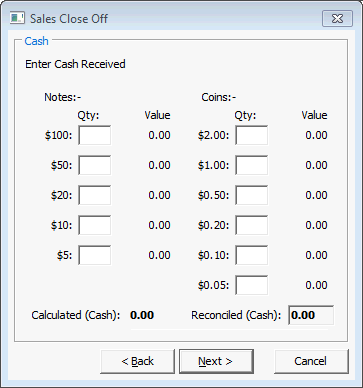 Sales Close Off - Cash window (detailed)