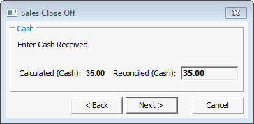 Sales Close Off - Cash window (summary)