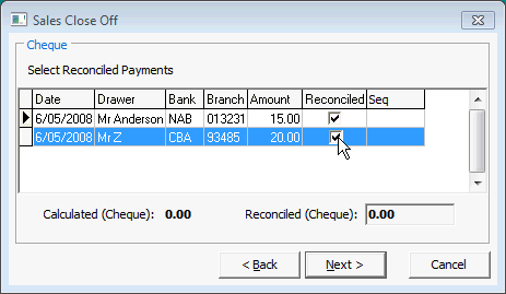 Sales Close Off - Cheque