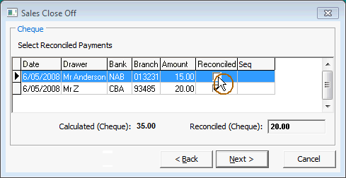 Sales Close Off - Cheque (clear Reconciled flag)