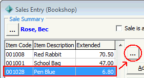 Sales Entry (populated, Item Maintenance launch button highlighted)
