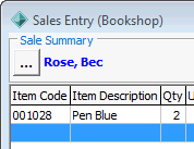 Sales entry - sale summary region (summarised to one line item)