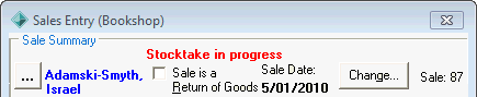 Sales Entry - stocktake in progress warning