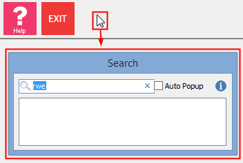 Search window (opening from the blank toolbar)