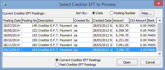 Select Creditor EFT to Process (wn66)
