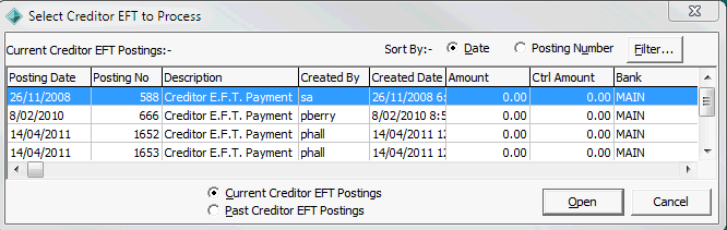 Select Creditor EFT to Process