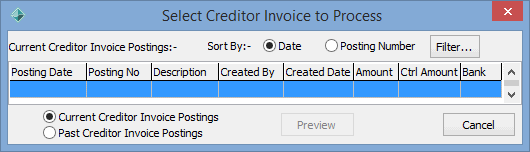 Select Creditor Invoice to Process (Initial, Preview only, cut down)