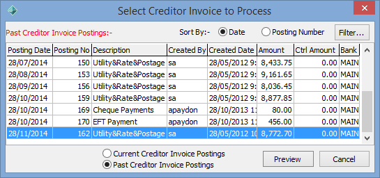 Select Creditor Invoice to Process (Past, Preview only, cut down)