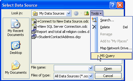 Select Data Source (MS Query)