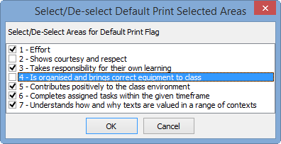Select/Deselect default print selected areas window