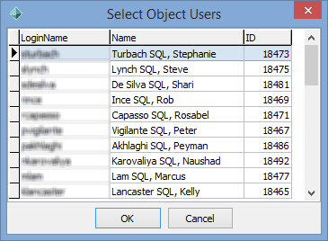 Select Object Users window