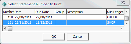 Select Statement Number to Print window