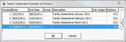 Select Statement Number to Process window