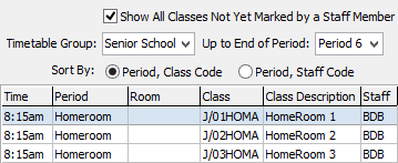 Set Attendance Search Criteria - show all classes no yet marked by a staff member