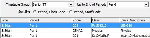 set attendance search criteria - up to end of period example (full drop-down field)