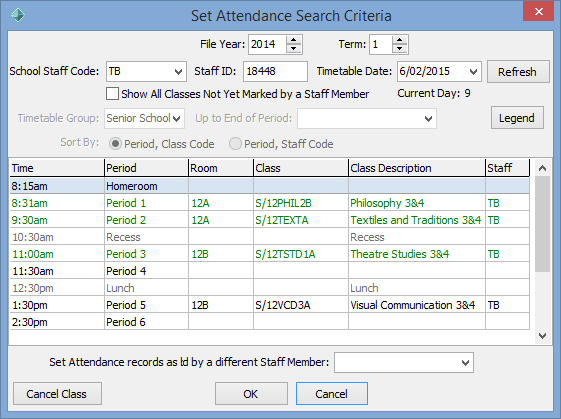 Set Attendance Search Criteria