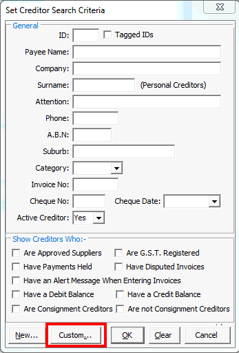 Set Creditor Search Criteria (cut down, custom highlight)