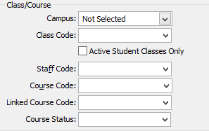 Set Current Student Search Criteria window (Class Course area)