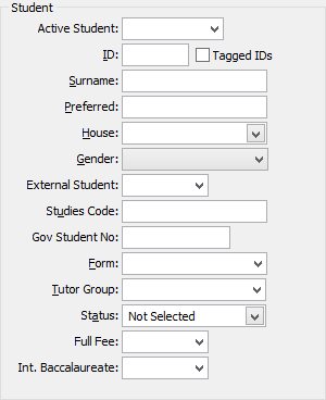 Set Current Student Search Criteria window (Student area)