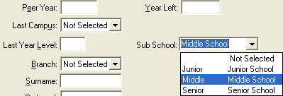 Set Future Student Search Criteria window (cut down)