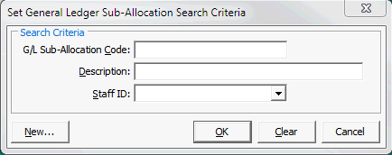 Set General Ledger Sub-Allocation Search Criteria