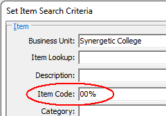 Set Item Search Criteria (highlight Item Code, Item Code partial search)