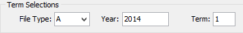 Set Student Reports Search Criteria window (Term Selections)