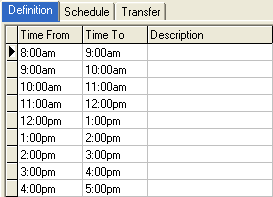 Default grid for Staff Schedule Maintenance - Definition tab