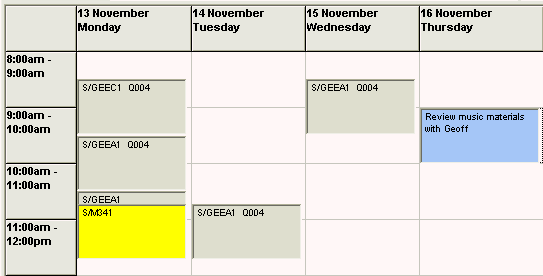 Staff Schedule Maintenance - Schedule tab (grid area)