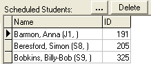 Staff Schedule Maintenance - Schedule tab (Scheduled students area)