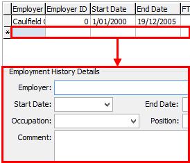 Staff Maintenance - Employment History tab (cut down)