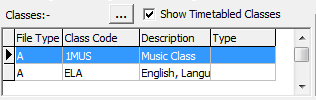 Staff Schedule Maintenance - Schedule tab (Classes grid cutdown)