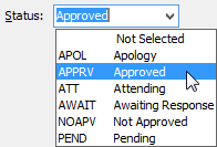 Status drop-down (Set attendee status window)