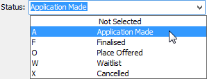 Status field (selection, Bulk Add Future Student Status)