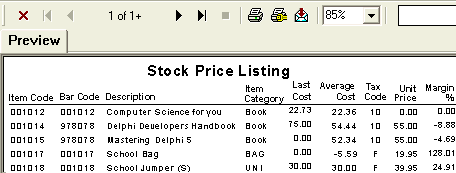 Stock Price Listing report