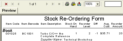 Stock Re-Order Form report