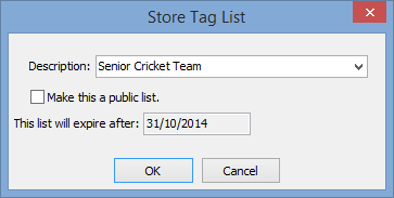 Store Tag List window