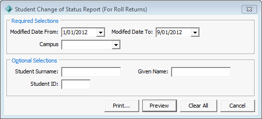 student change of status report (for roll returns)