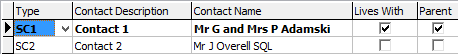 Student Maintenance - Contacts tab (example of first Lives With flag)